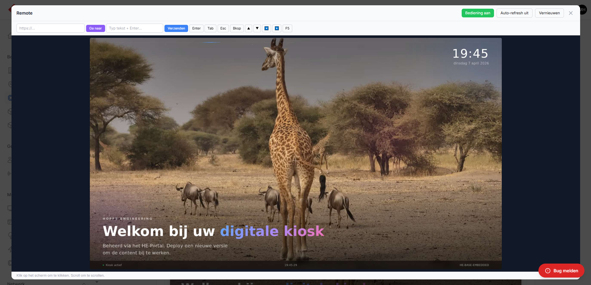 Remote control met screenshot en toetsenbord